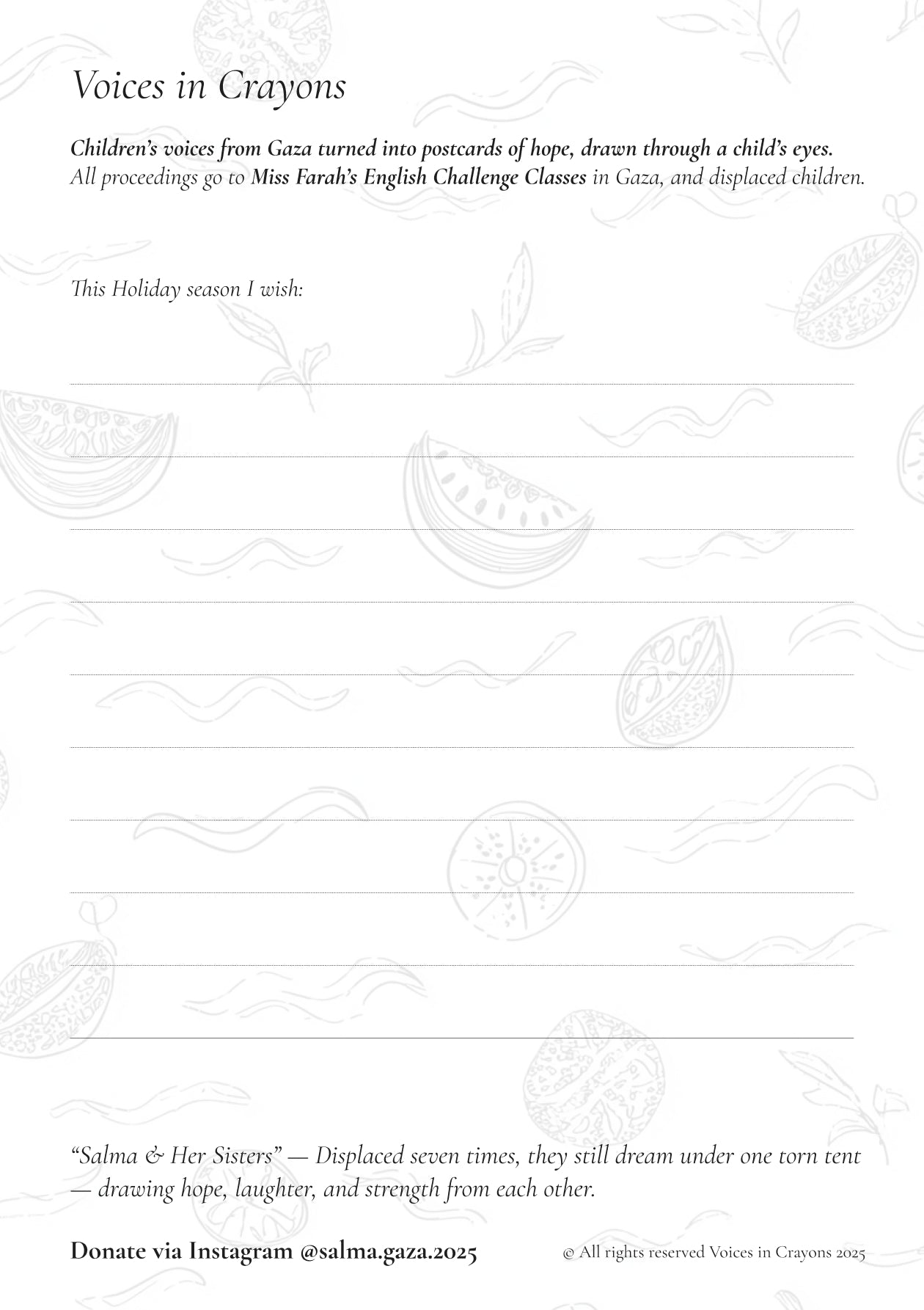 “Salma & Her Sisters” — Voices in Crayons Holiday Card 2025