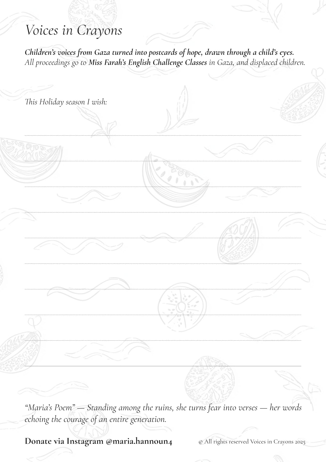 “Maria’s Poem” — Voices in Crayons Holiday Card 2025